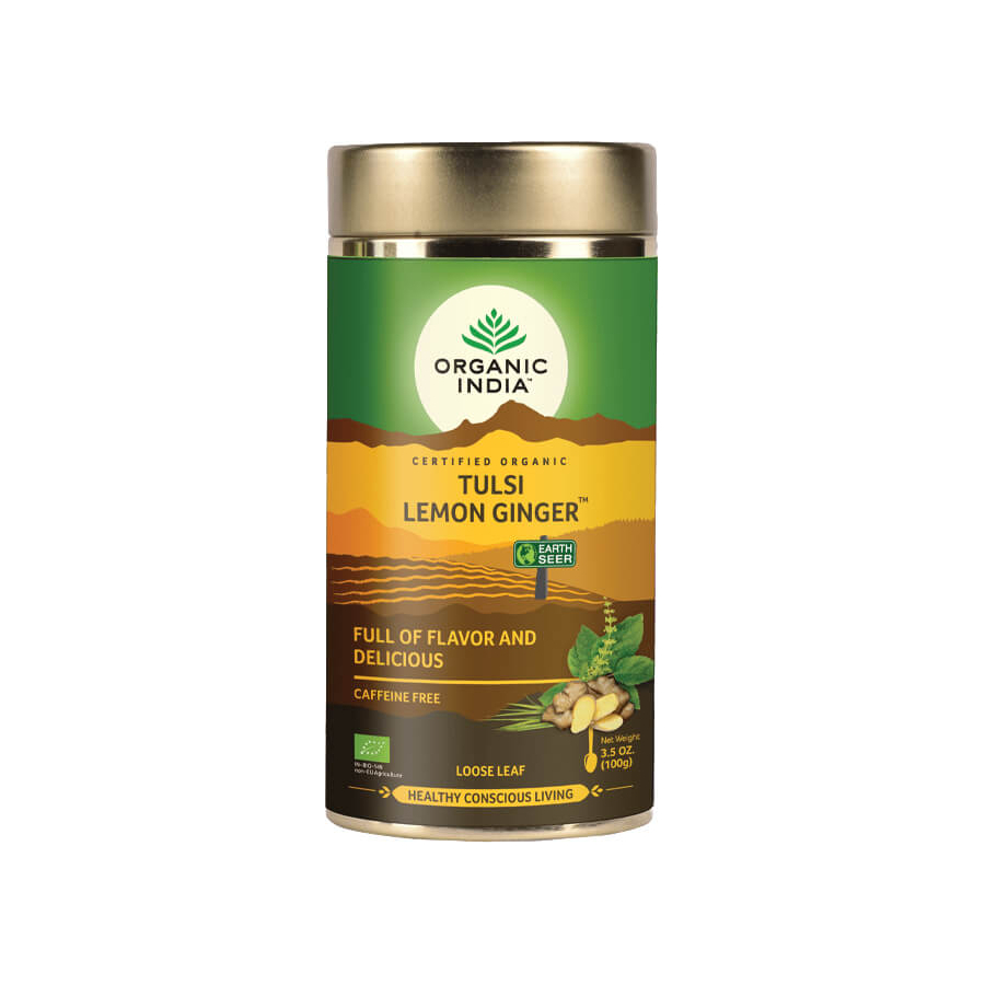 Tulsi LEMON GINGER Citrom Gyömbér, szálas bio tea, 100g - Organic India