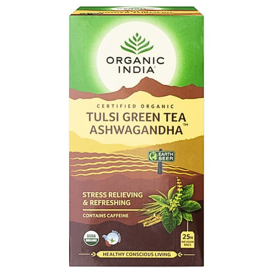 Tulsi GREEN TEA ASHWAGANDA, filteres bio tea, 25 filter - Organic India