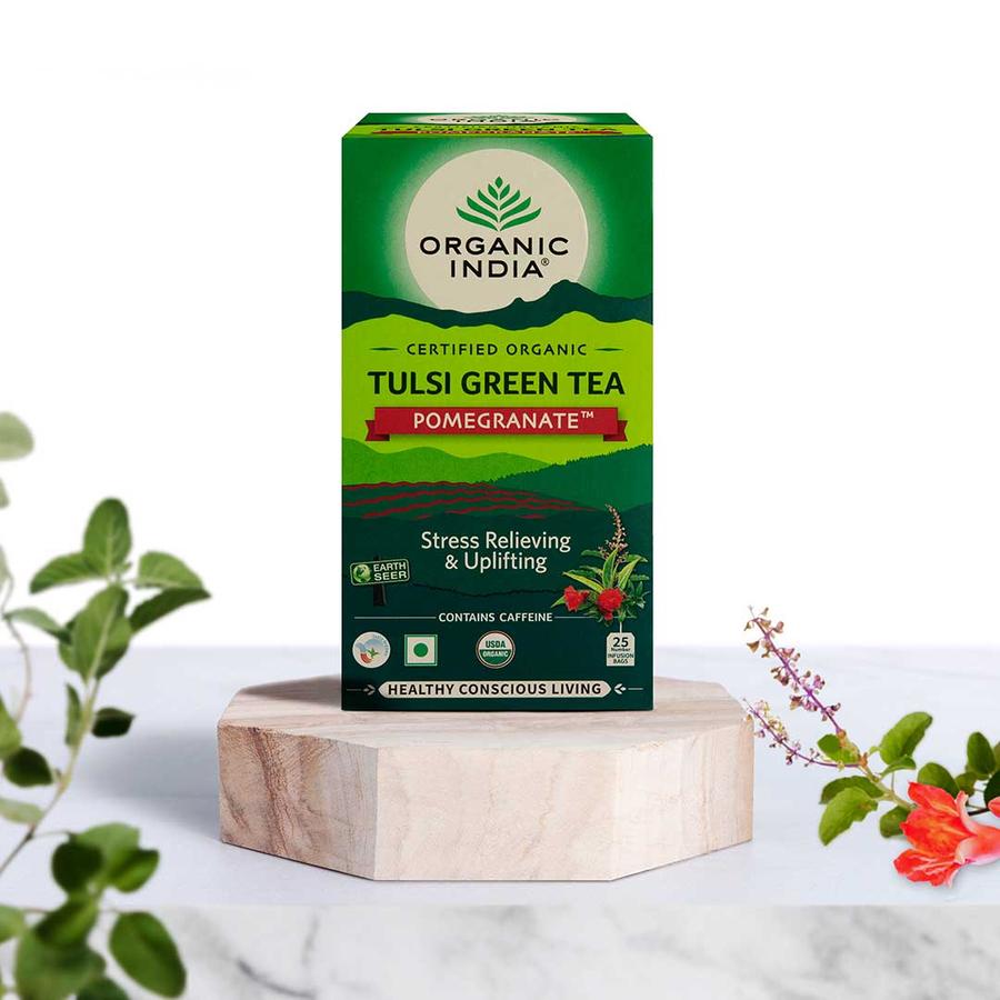 Bio Tulsi tea - Zöld tea-Gránátalma - Filteres - Organic India