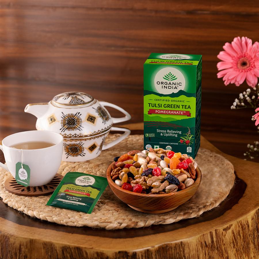 Bio Tulsi Tea - Zöld Tea-Gránátalma  - Filteres - Organic India
